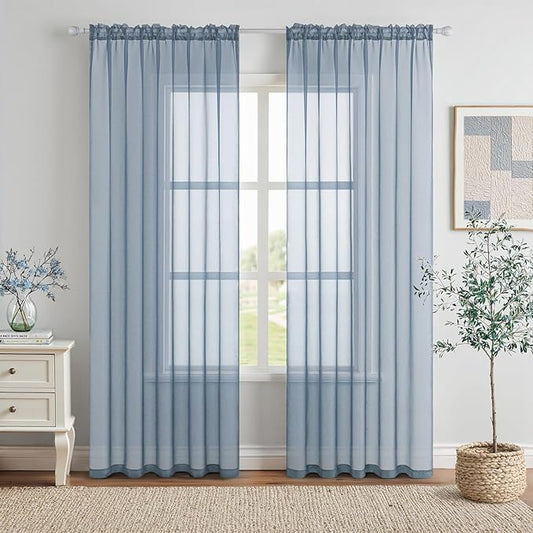 MIULEE Dusty Blue Sheer Curtains 84 Inches Long 2 Panels, Light Filtering Voile Drapes with Rod Pocket for Bedroom and Living Room Windows