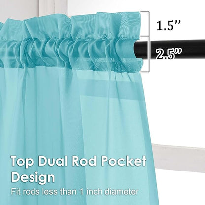 OVZME Sheer Curtains 84 Inches Long 2 Panels Set, Light Filtering Transparent Lightweight Soft Window Treatment Panels for Study Room Living Room Guest Room, Each 42W x 84L Inches, Aqua