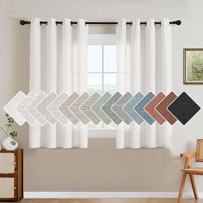 H.VERSAILTEX Elegant Natural Linen Semi Sheer Blended Energy Efficient Light Filtering Linen Textured Curtains/Nickel Grommet Window Treatments Panels/Drapes (Set of 2, Heathered White, 52" x 45")