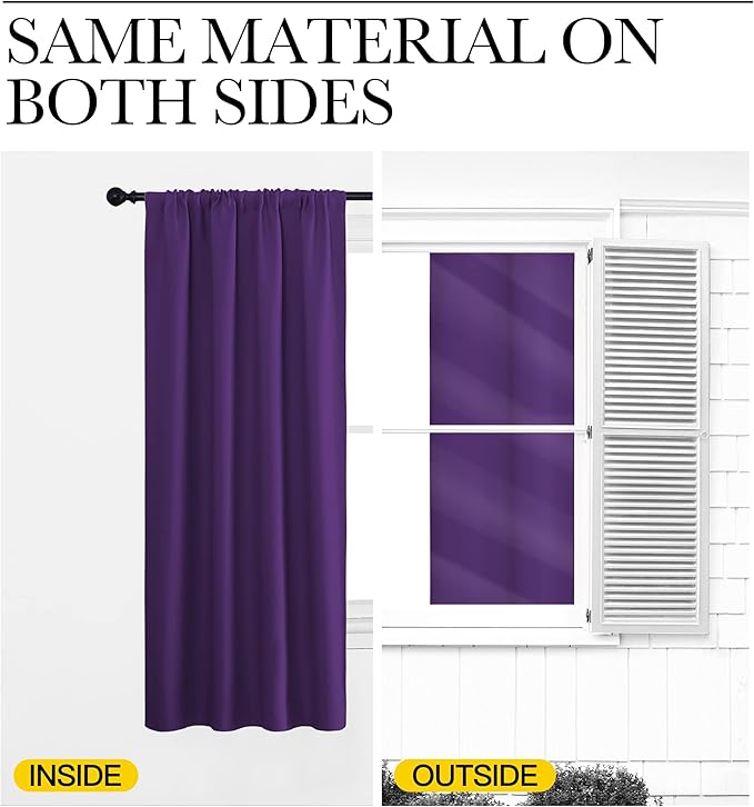 NICETOWN Blackout Draperies Curtains 84 Long - Easy Care Thermal Insulated Rod Pocket Blackout Curtains/Draperies for Patio Door - 1 Pair, Royal Purple, 42 inches Wx84 L