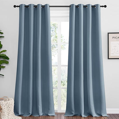 NICETOWN Smoky Blue Blackout Curtains 120 inches Length for Living Room, 2 Panels, 55" Wide, Thermal Insulated Long Drapes for Large Window