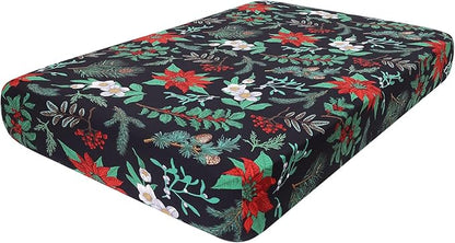 hyha Printed Couch Cushion Covers, Floral Sofa Covers Washable for 2 Cushion Couch, Stretch Pattern Outdoor Cushion Covers for Patio Furniture with Elastic Bottom(Medium, Christmas Botanical)