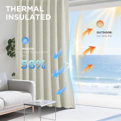 Joydeco Blackout Curtains for Bedroom - 100% Light Blocking 2 Panels Light Beige Drapes 37"W x 96"L, Thermal Insulated Room Darkening Curtains, Linen Textured for Living Room, Rod Pocket & Back Tabs