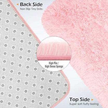 Amearea Premium Soft Area Rug 4x5.3 Feet, Pink Rugs for Living Room, Fluffy Carpet for Bedroom Nursery Playroom Teen Home Decor, Comfortable Indoor Furry Dorm Carpets, Pink