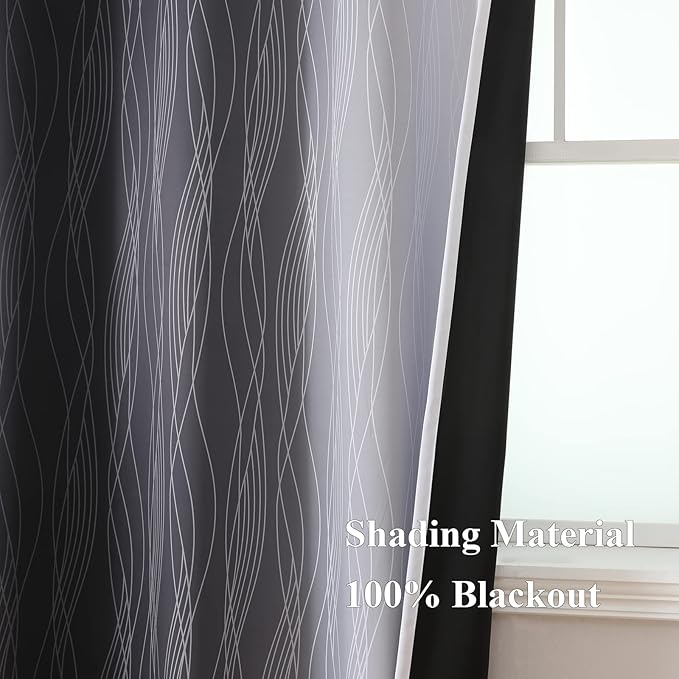 Estelar Textiler Ombre Greyish White and Black Blackout Curtains & Drapes 45 Inch Length 2 Panels for Bedroom, Thermal Insulated Full Light Blocking Grommet Blackout Drapes for Bathroom, 52Wx45L