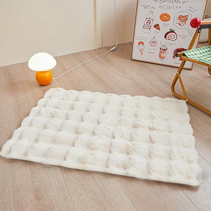 Creamy White Rabbit Plush Rug 2'x3', Fluffy Faux Fur Shaggy Area Rug for Nursery, Kids Room Decor, Soft Fuzzy Carpet for Living Room, Bedroom, Teen Girls Room