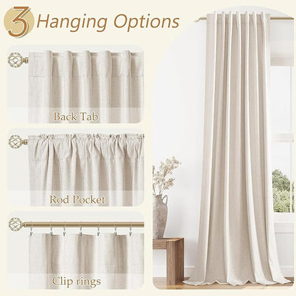 Guken 100% Blackout Linen Curtains 80 Inch Length 2 Panels Set for Living Room Bedroom Back Tab Thermal Insulated Black Out Drapes Room Darkening Farmhouse Style for Bedroom Window Curtains 40 Wide