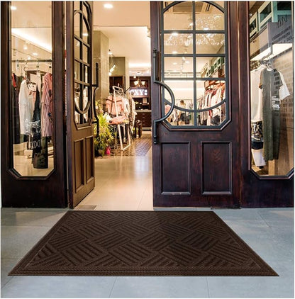 Mibao Front Door Mat, Dirt Trapper Welcome Mat for Outdoor Indoor, Non-Slip Waterproof Doormat, Durable Machine Washable Low Profile Entry Rug for Back Door Outside Patio, 61.5" x 36", Coffee Grid