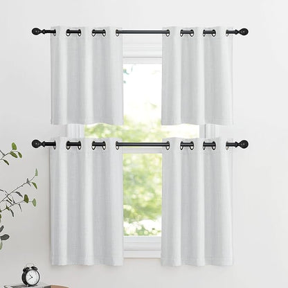NICETOWN Faux Linen Valances, Short Cafe Curtains Kitchen Tiers, Room Darkening Small Window Curtains Treatment Grommet Top for Bathroom/Basement(2 Panels, 34x24 Inches, Greyish White)