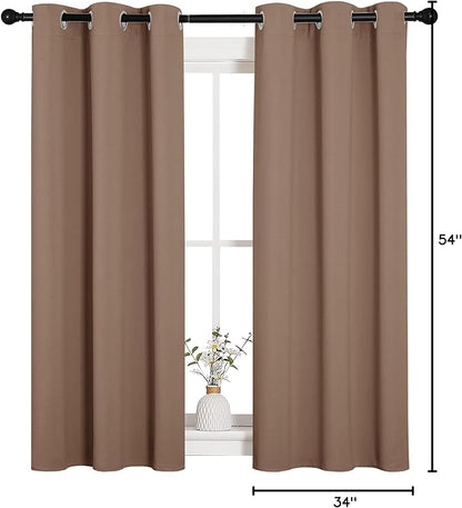 NICETOWN Window Draperies Room Darkening Curtain Panels, Window Treatment Thermal Insulated Solid Grommet Drapes for Bedroom (One Pair, 34 by 54 inches, Cappuccino)