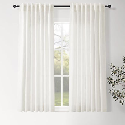 Neutral Linen Curtains 45 Inch Length for Living Room Bedroom Semi Sheer Light Filtering Sheer Curtain Modern Farmhouse Decor Privacy Drapes for Dinner Room Back Tab and Rod Pocket 52x45, 2 Panels