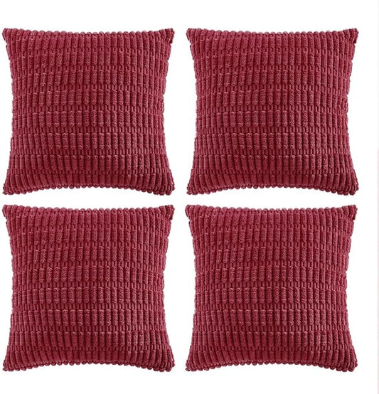 Fancy Homi 4 Packs Burgundy Decorative Throw Pillow Covers 20x20 Inch for Living Room Couch Bed, Holiday Christmas Home Decor Gift, Soft Plush Corduroy Square Cute Accent Cushion Case 50x50 cm