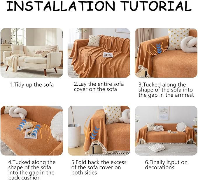 HANDONTIME Dark Orange Sofa Covers Couch Cover for Dogs Colorful Tassel Lovetseat Cover Pet Couch Cover Bohemian Sofa Cover for Couch Vintage Boho Couch Covers Futon Cover Pet-Friendly, 91" X150"