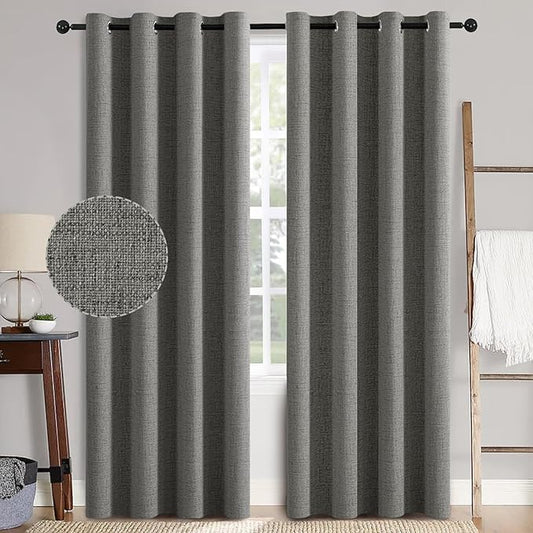 MIULEE Linen Texture Curtains for Bedroom Solid 100% Blackout Thermal Insulated Dark Grey Curtains Grommet Room Darkening Curtains/Draperies Luxury Decor for Living Room Nursery 52x84 Inch (2 Panels)