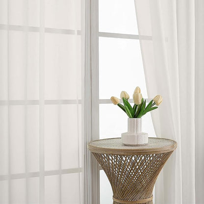 OWENIE Extra Long Ivory Sheer Curtains 144 inch 2 Panels Set, Translucent Backdrop Window Scarf Drapes for Canopy Bed/Wedding/Living Room/Anniversary, 12FT Length, Each 59Wx144L in, 2PCS, Ivory