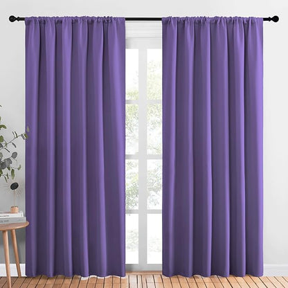 NICETOWN Living Room Curtains, Blackout Draperies, Lilac Purple, 1 Pair, 70 x 84-inch, Home Decorations Thermal Insulated Solid Rod Pocket Blackout Drapes for Cafe