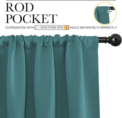 NICETOWN Blackout Curtain for Kitchen Window - Function Thermal Insulated Blackout Panels for Bedroom - 1 Pair, Sea Teal - Rod Pocket Style - 42 by 84 inches
