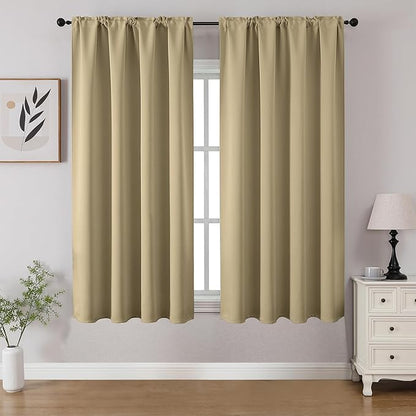 CUCRAF Beige Blackout Curtains 45 inch Length 2 Panels Set, Rod Pocket Room Darkening Drapes for Bedroom Living Room, Insulated Thermal Light Blocking Window Curtain (W52 x L45 Inch)