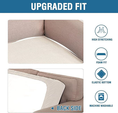 H.VERSAILTEX Super Stretch Individual Seat Cushion Covers - Sofa Couch Cushion Slipcover Sets - Thick Jacquard Textured Twill Fabric - Large (2 Piece, Ivory)