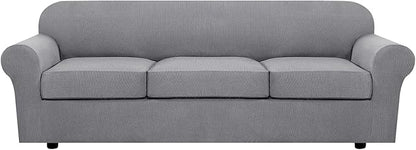 H.VERSAILTEX 4 Piece Stretch Sofa Covers for 3 Cushion Couch Covers for Living Room Furniture Slipcovers (Base Cover Plus 3 Seat Cushion Covers) Upgraded Thicker Jacquard Fabric (XL Sofa, Dove)