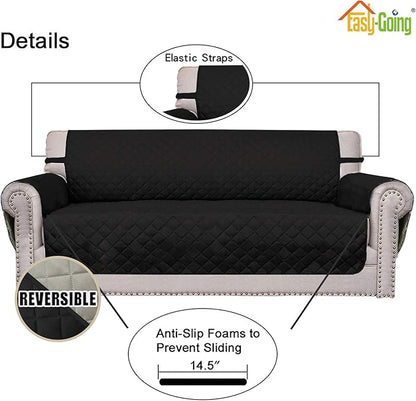 Easy-Going Sofa Slipcover Reversible Loveseat Sofa Cover Couch Cover for 2 Cushion Couch Furniture Protector with Elastic Straps for Pets Kids Dog Cat (Oversized Loveseat, Black/Beige)