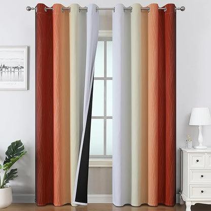 Estelar Textiler Burnt Orange and Greyish White Ombre Blackout Curtains 84 Inch Long for Living Room, Energy Saving Thermal Insulated Room Darkening Grommet Window Drapes for Bedroom,52Wx84L,2 Panels