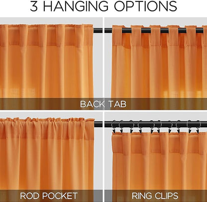 Nanspring Orange Linen Blend Drapes 84 Inch Length 2 Panels Set Back Tab Rod Pocket Light Filtering Privacy Semi Sheer Textured Curtains Neutral Farmhouse Decor Curtains for Living Room Bedroom 52x84