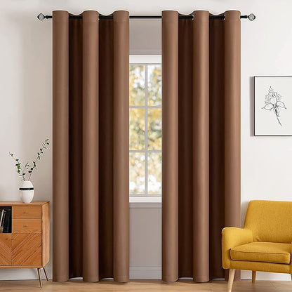 MIULEE 90" Long Blackout Curtains for Bedroom Living Room Thermal Insulated Room Darkening Mocha Grommet Top Solid Light Blocking Drapery Set of 2 Window Panels, Cappuccino Brown
