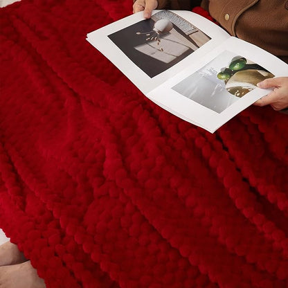 Puncuntex Red Throw Blanket 108"×90" inches Fuzzy 3D Jacquard Decorative Flannel Fleece Super Soft Plush Cozy Blanket for Couch Sofa Chair Lightweight