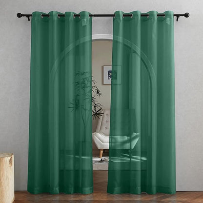 NICETOWN Green Sheer Curtains for Chirstmas Day, Grommet Voile Sheer Window Treatments Airy & Elegant with Light Filtering for Kids Room/Living Room, Set of 2, W54 x L84