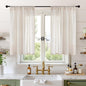 BGment Oatmeal Linen Curtains 40 Inch Length for Short Window - Semi Sheer Drapes Textured Light Filtering with Rod Pocket for Kitchen Bathroom Lightweight, 2 Panels Set, 42 X 40 Inch