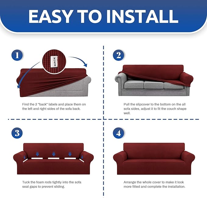 KEKUOU Stretch Single Sofa Slipcover 1 Piece Couch Sofa Cover (31"-55") Furniture Protector 1 Seater Sofa with Elastic Bottom for Kids,Pet.Jacquard Small Checked Pattern Fabric(Small,Dark Red)