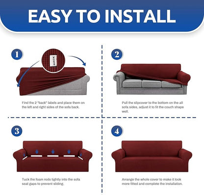 KEKUOU Stretch Single Sofa Slipcover 1 Piece Couch Sofa Cover (31"-55") Furniture Protector 1 Seater Sofa with Elastic Bottom for Kids,Pet.Jacquard Small Checked Pattern Fabric(Small,Dark Red)