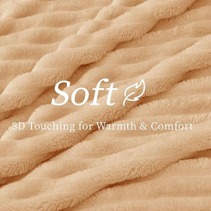 BEDELITE Twin Blanket for Couch & Bed, 300GSM Soft & Warm Fleece Blanket, Decorative and Giftable Striped Blush Sand Blankets for Women, Men, 60"x80"