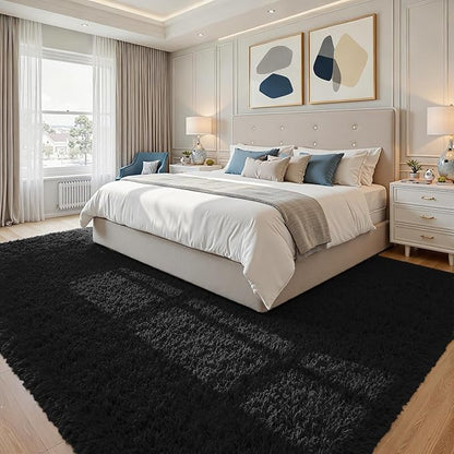 6x9 Area Rugs for Living Room Rug: Soft Fluffy Shag Black Rugs for Bedroom, Non-Slip Large Fuzzy Plush Rug Indoor Floor Carpet for Nursery Kids Boys Girls Room, Dorms, Playroom, Modern Home Decor