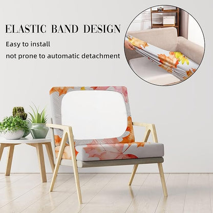 8Pcs Outdoor Cushion Covers, Patio Cushion Covers,Stretch Elastic Slipcovers, Replacement Washable & Reusable Furniture Protector for Patio Couch (Red and Yellow Maple-Pattern,Cover Only)