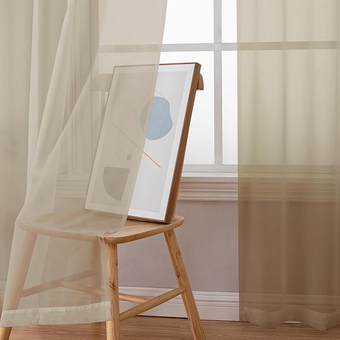OWENIE Taupe Sheer Curtains 54 Inch Length 2 Panels Set, Rod Pocket Fimly Voile Short Curtains for Living Room, Taupe Solid Window Curtain Panels for Bedroom, Each 42Wx54L inch