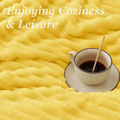 BEDELITE Twin Blanket for Couch & Bed, 300GSM Soft & Warm Fleece Blanket, Decorative and Giftable Striped Custard Yellow Blankets for Women, Men, 60"x80"