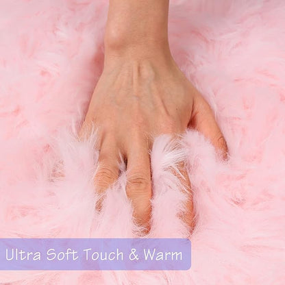 duduta Pink Faux Sheepskin Round Rug 4x4 ft, Fluffy Shag Fur Bedroom Nursery Girls Playroom Rug Dorm Decor Non Slip Washable