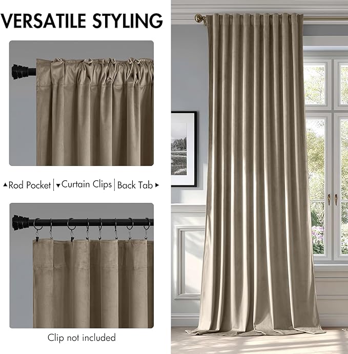 MIULEE Taupe Velvet Curtains 108 inches - Luxury Blackout Curtains for Bedroom Living Room Thermal Insulated Super Soft Window Drapes Rod Pocket & Back Tab, W52 x L108 inches, 2 Panels