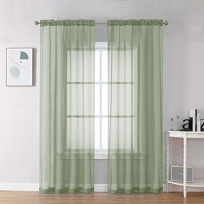 OVZME Sage Green Sheer Curtains 78 Inches Long 2 Panels - Soft Light Filtering Window Sheer Panels for Living Room/Bedroom, Top Dual Rod Pocket, 1 Pair, Each 42Wx78L Inches