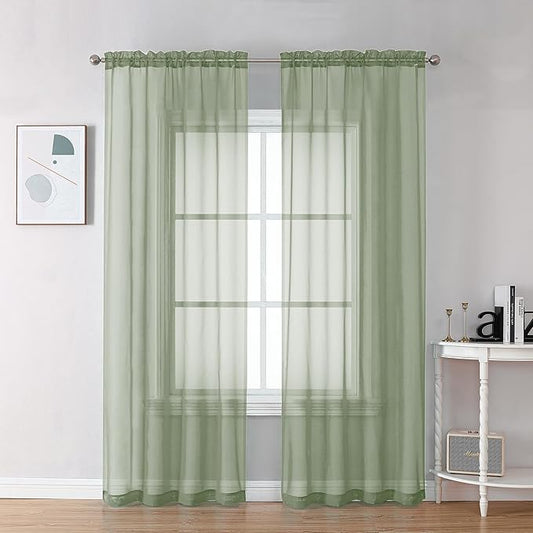 OVZME Sage Green Sheer Curtains 78 Inches Long 2 Panels - Soft Light Filtering Window Sheer Panels for Living Room/Bedroom, Top Dual Rod Pocket, 1 Pair, Each 42Wx78L Inches