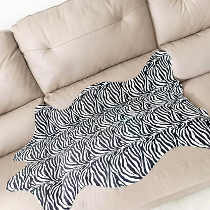 Faux Fur Zebra Animal Print Rug Perfect Throw Area Rug Carpet Floor Mat for Office/Kids Room/Under Tables/Smaller Area 3.6x2.3 feet