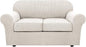 H.VERSAILTEX 3 Piece Stretch Sofa Covers for 2 Cushion Loveseat Couch Covers for Living Room Sofa Slipcovers (Base Cover Plus 2 Seat Cushion Covers) Thicker Jacquard Fabric(Medium Sofa, Ivory)