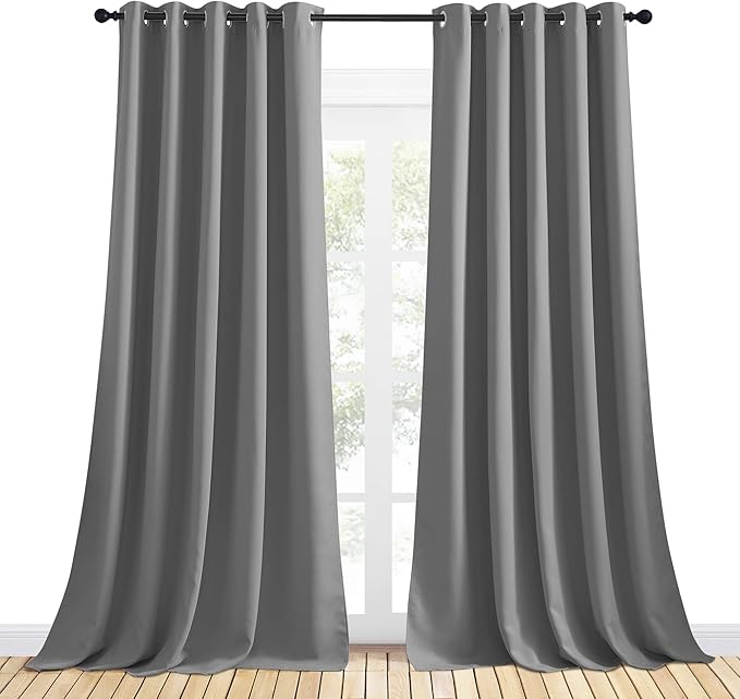 NICETOWN Silver Grey Blackout Curtain Panels for Bedroom, Thermal Insulated Grommet Top Blackout Draperies and Drapes for Basement (2 Panels, W70 x L95-inch)