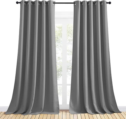NICETOWN Silver Grey Blackout Curtain Panels for Bedroom, Thermal Insulated Grommet Top Blackout Draperies and Drapes for Basement (2 Panels, W70 x L95-inch)