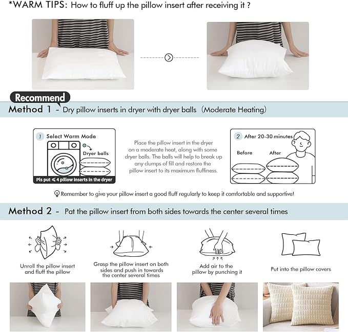 MIULEE Set of 2 Throw Pillow Inserts 20x20 Inches, Nowoven Decorative Pillow Inserts for Living Room