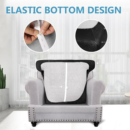Leather Look Couch Cushion Covers Sofa Seat Slipcovers Sets Couches Furniture Protector for Sectional Armchair Loveseat Pets Kids Stretch Spandex Fabric (1 T-Cushion Armchair, Black)