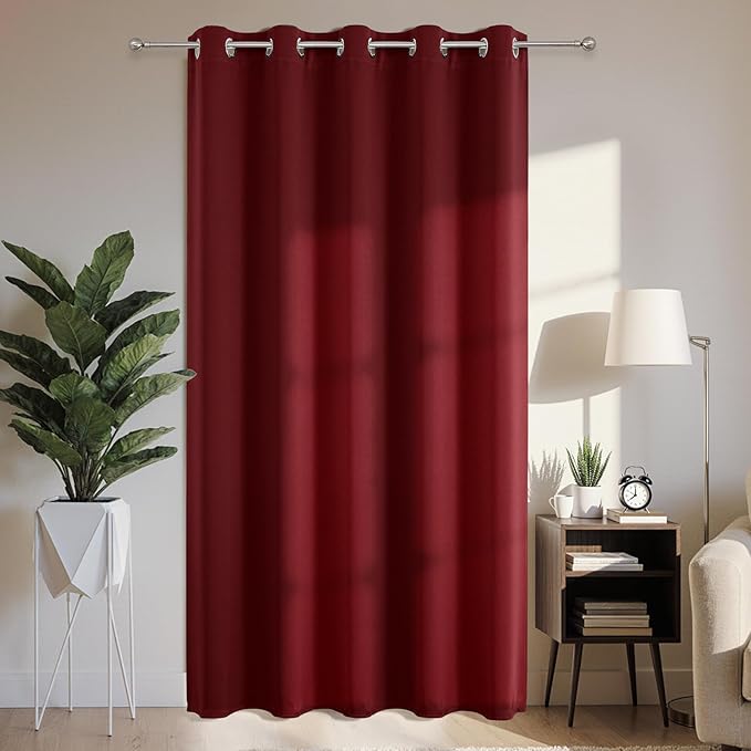 Joydeco Blackout Patio Sliding Door Curtains 90 Inches Long, Grommet Privacy Room Divider Curtains, Extra Wide Thermal Blackout Drapes for Bedroom Living Room (Burgundy Red, 70Wx90L, 1 Panel)