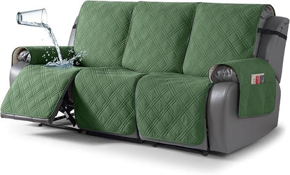 TAOCOCO 100% Waterproof Recliner Sofa Cover, Non Slip Split Couch Covers for Reclining Couches with Straps, Washable Reclining Sofa Cover Furniture Protector for Kids Pets(3 Seater, Vine Green)